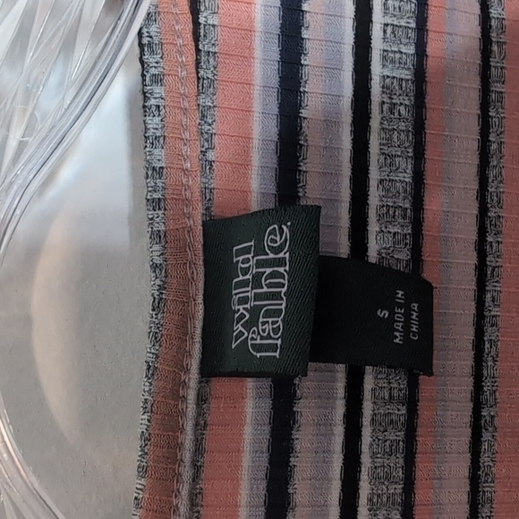 Wild Fable Pink Stripe V Neck Long Sleeve Bodysuit Shirt - Picture 3 of 6